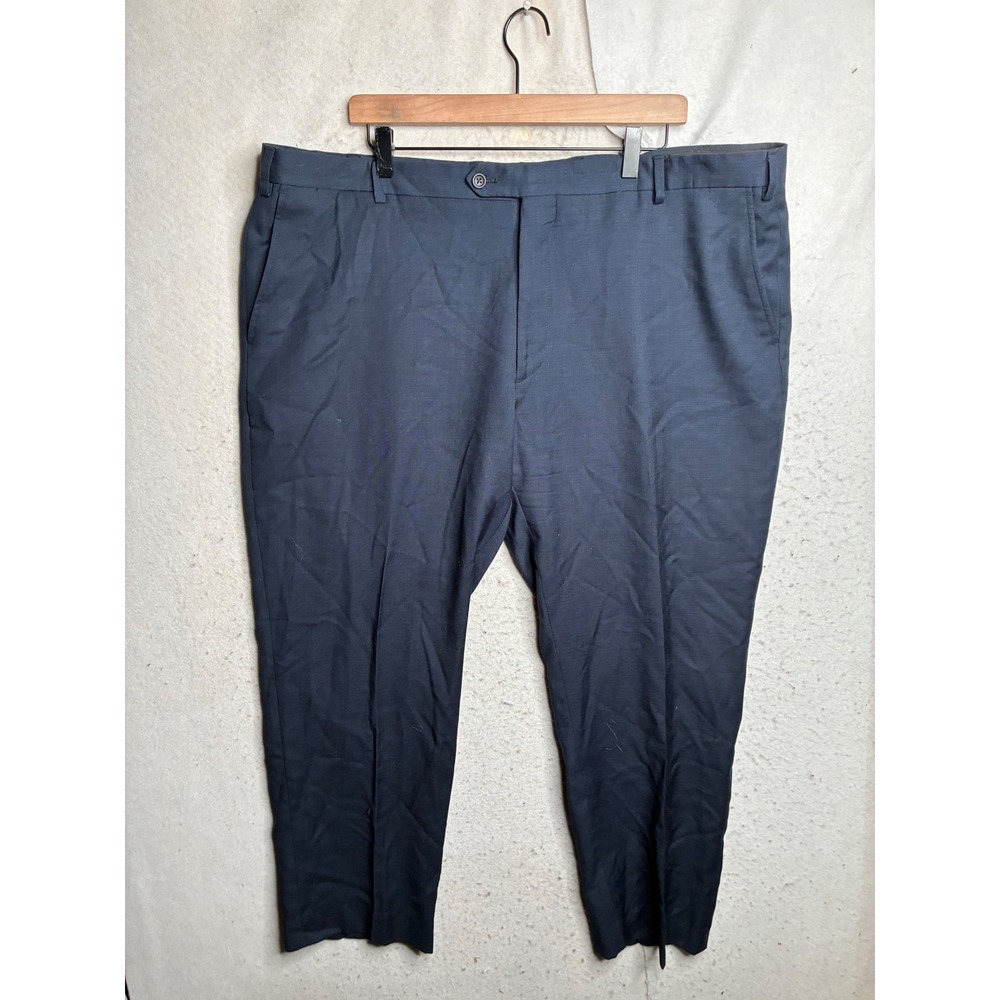 Pronto Uomo Platinum Mens 44 Waist Navy Blue 100% Wool Dress Pants Flat Front